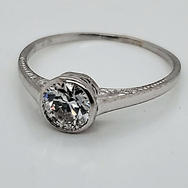 Art Deco Platinum 1.06 Carat european Cut Diamond Engagement Ring