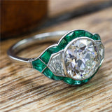 Modern Art Deco Style Diamond and Emerald Platinum Engagement Ring