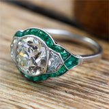 Modern Art Deco Style Diamond and Emerald Platinum Engagement Ring