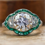 Modern Art Deco Style Diamond and Emerald Platinum Engagement Ring
