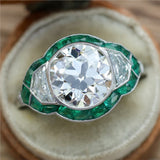 Modern Art Deco Style Diamond and Emerald Platinum Engagement Ring