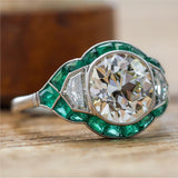 Modern Art Deco Style Diamond and Emerald Platinum Engagement Ring