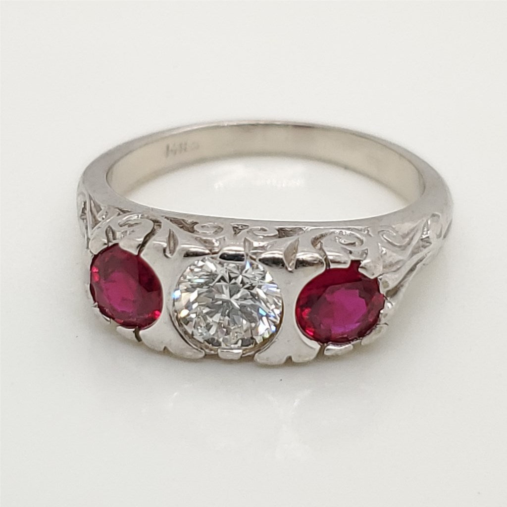 14KT White Gold .60 Carat Diamond & Ruby Engagement Ring