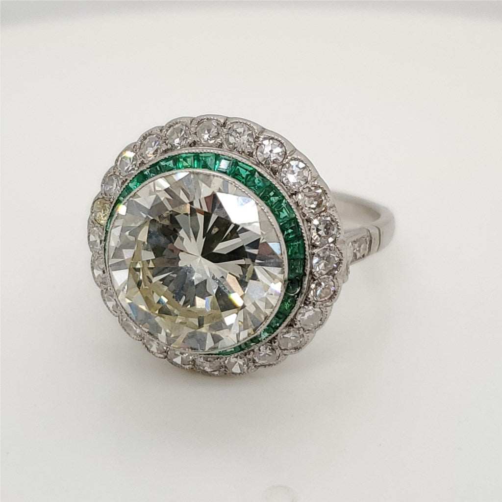5.56 Carat Transitional Cut Diamond and Emerald Platinum Engagement Ring