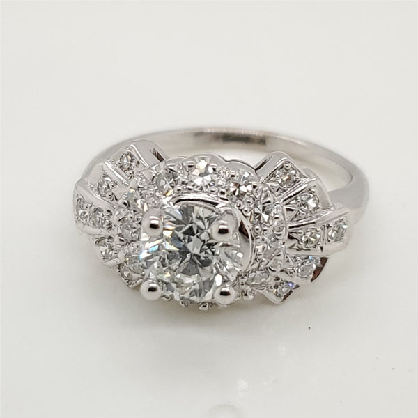 Vintage 1.02 Carat  Round Brilliant Cut Diamond Engagement Ring