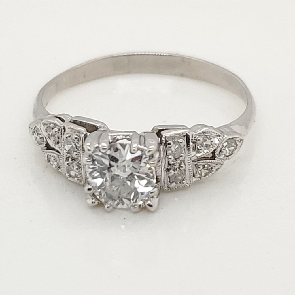Art Deco Platinum .54 Carat European Diamond Engagement Ring