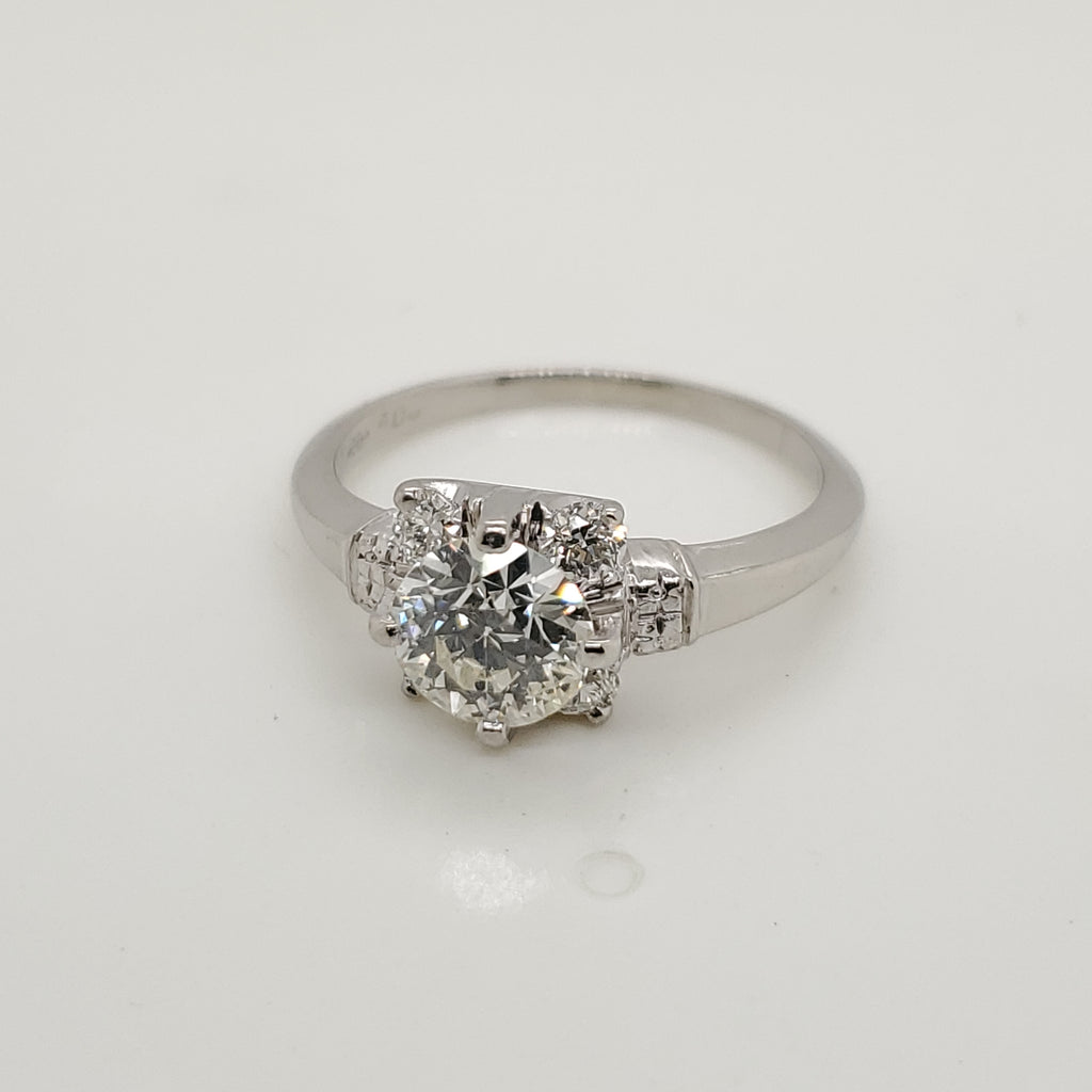 Platinum 1.04 Carat Vintage Round European Cut Diamond Engagement Ring