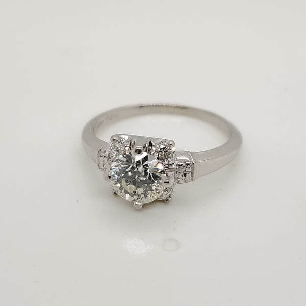 Platinum 1.04 Carat Vintage Round European Cut Diamond Engagement Ring