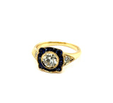 0.78 Carat European Cut Diamond and Sapphire 18kt Yellow Gold Engagement Ring