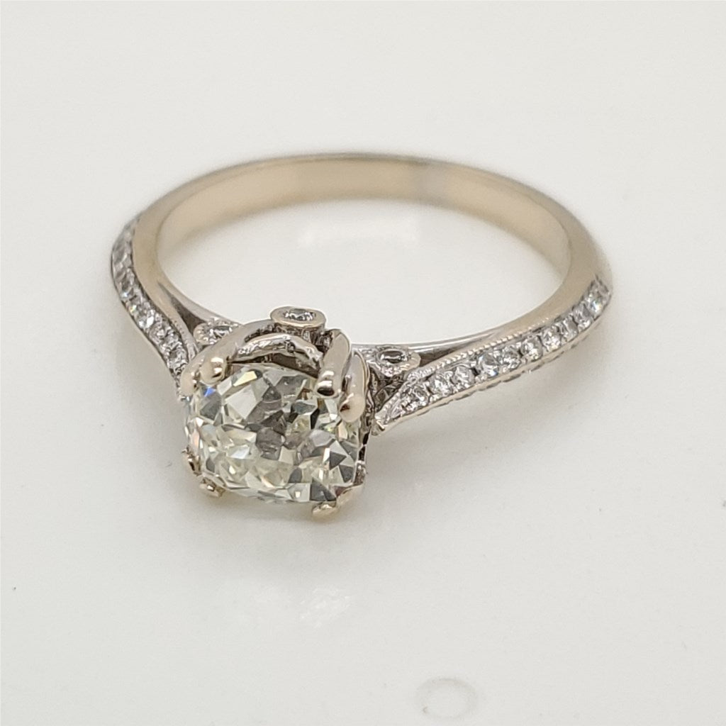 18kt White Gold  1.32 Mine Cut Diamond in a Modern Mounting