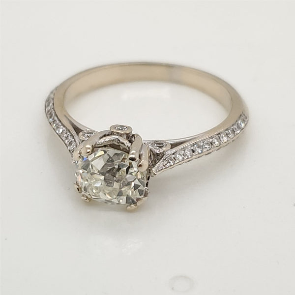 18kt White Gold  1.32 Mine Cut Diamond in a Modern Mounting