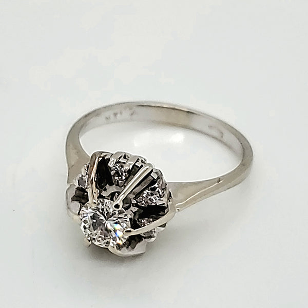 Vintage Mid-century 14kt white gold and diamond engagement ring