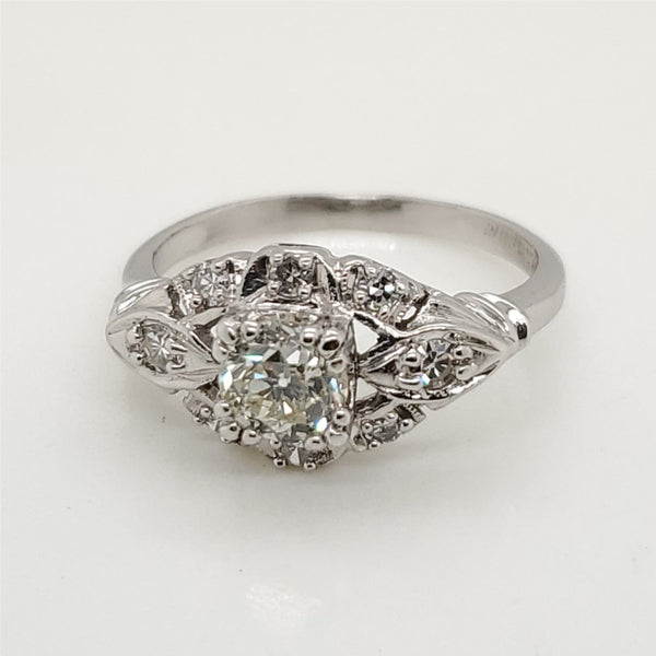 Art Deco Platinum .50 Carat European Diamond Engagement Ring