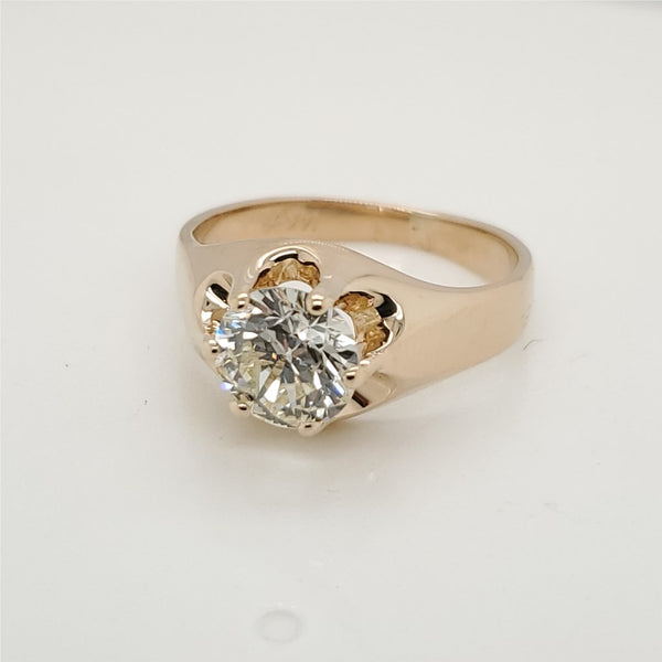 1.52 Carat Vintage Round Transitional Cut Diamond Engagement Ring