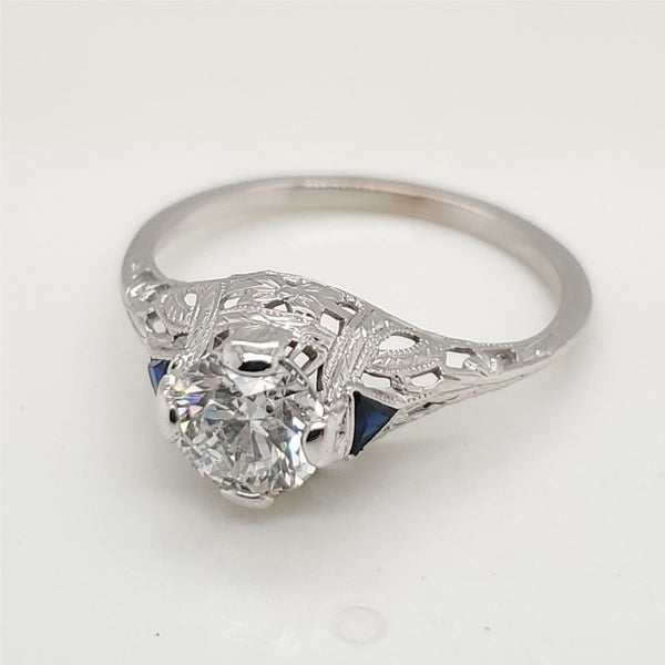 1.07 Carat Vintage Round European Cut Diamond Engagement Ring
