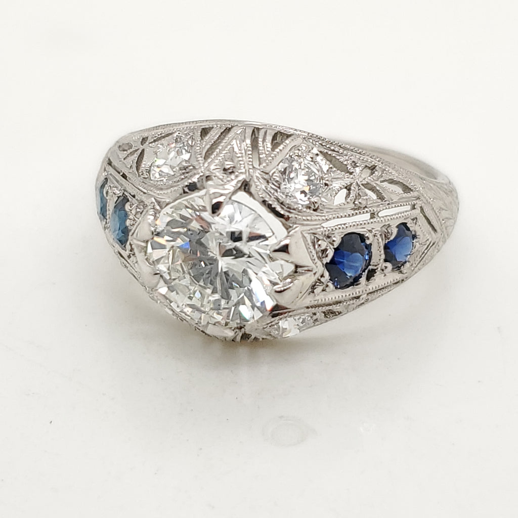 1.37 Carat Vintage Round Transitional Cut Diamond Engagement Ring