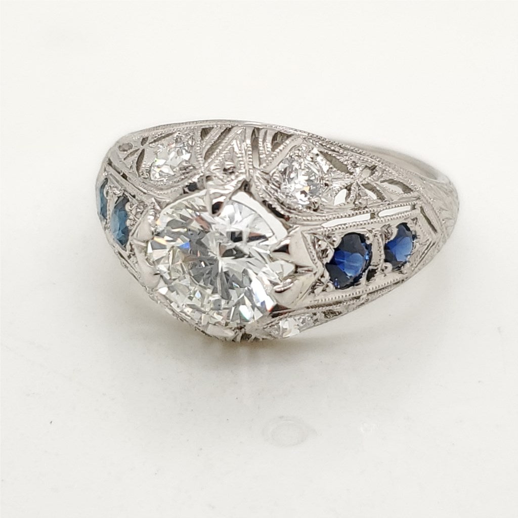 1.37 Carat Vintage Round Transitional Cut Diamond Engagement Ring