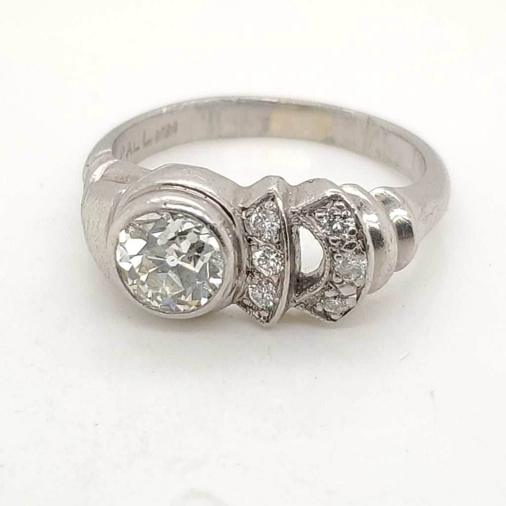 Art Deco Palladium  1.00 Carat Mine Cut Diamond Ring