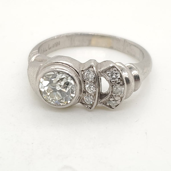 Art Deco Palladium  1.00 Carat Mine Cut Diamond Ring