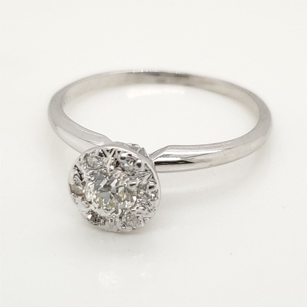 Vintage 14kt white Gold .30 Carat European Cut diamond ring