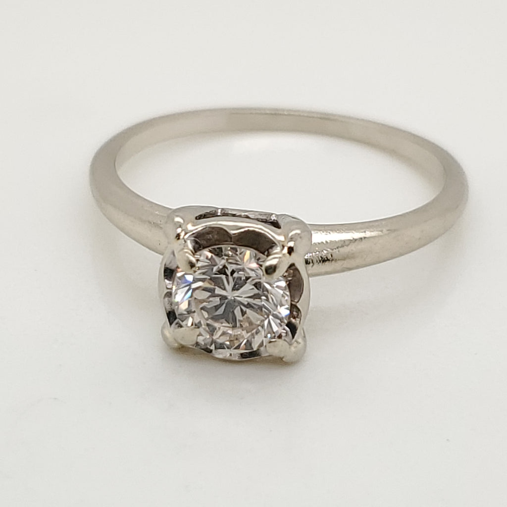 Vintage 14kt white Gold .75 Carat Round Brilliant Cut Diamond Engagement ring