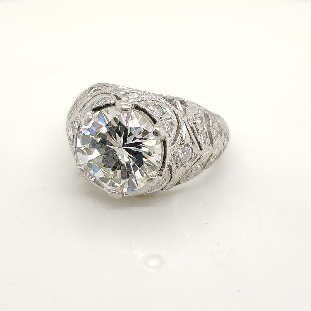 Platinum 3.07 Carat Vintage Round Transitional Cut Diamond Engagement Ring