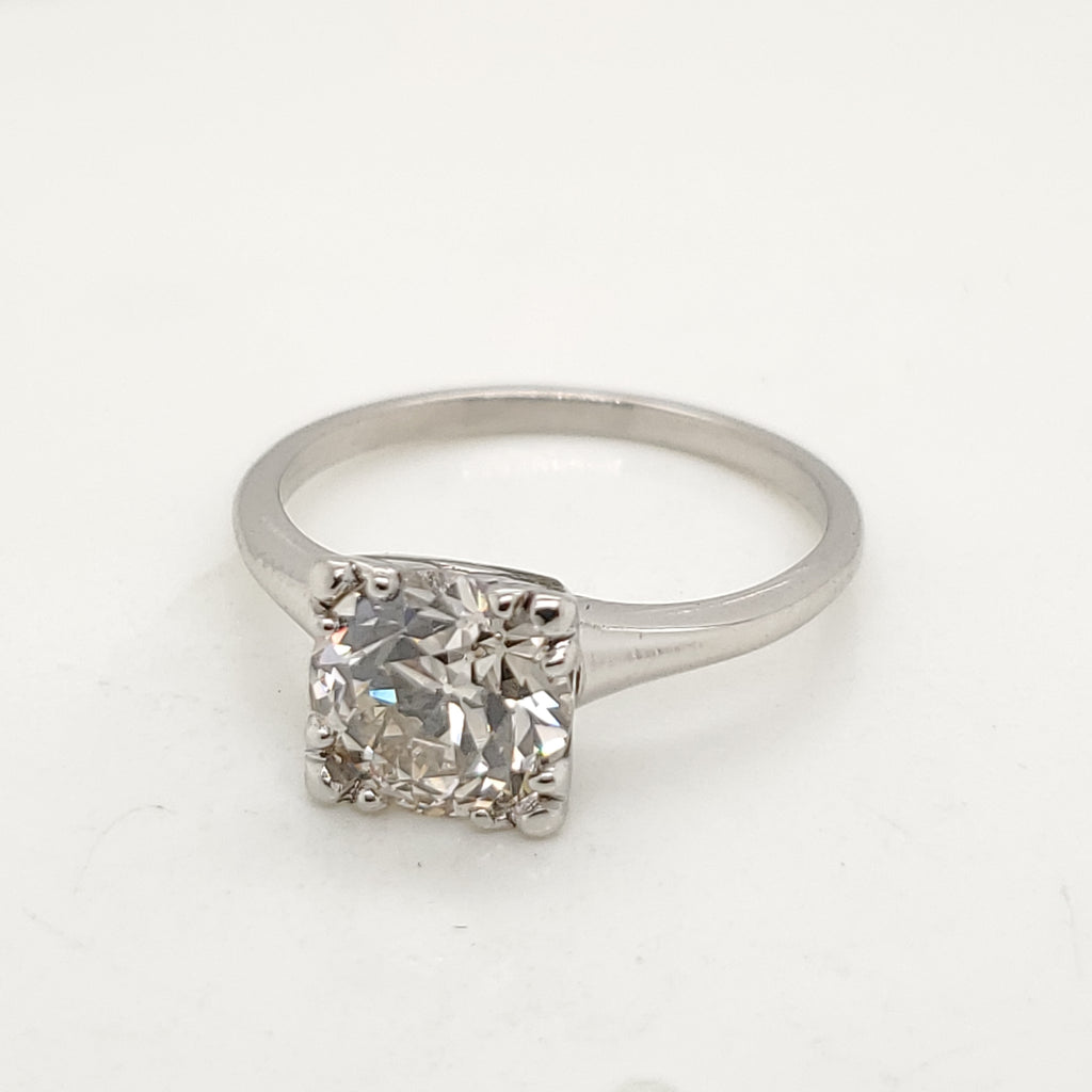 1.65 Carat Vintage Round European Cut Diamond Engagement Ring