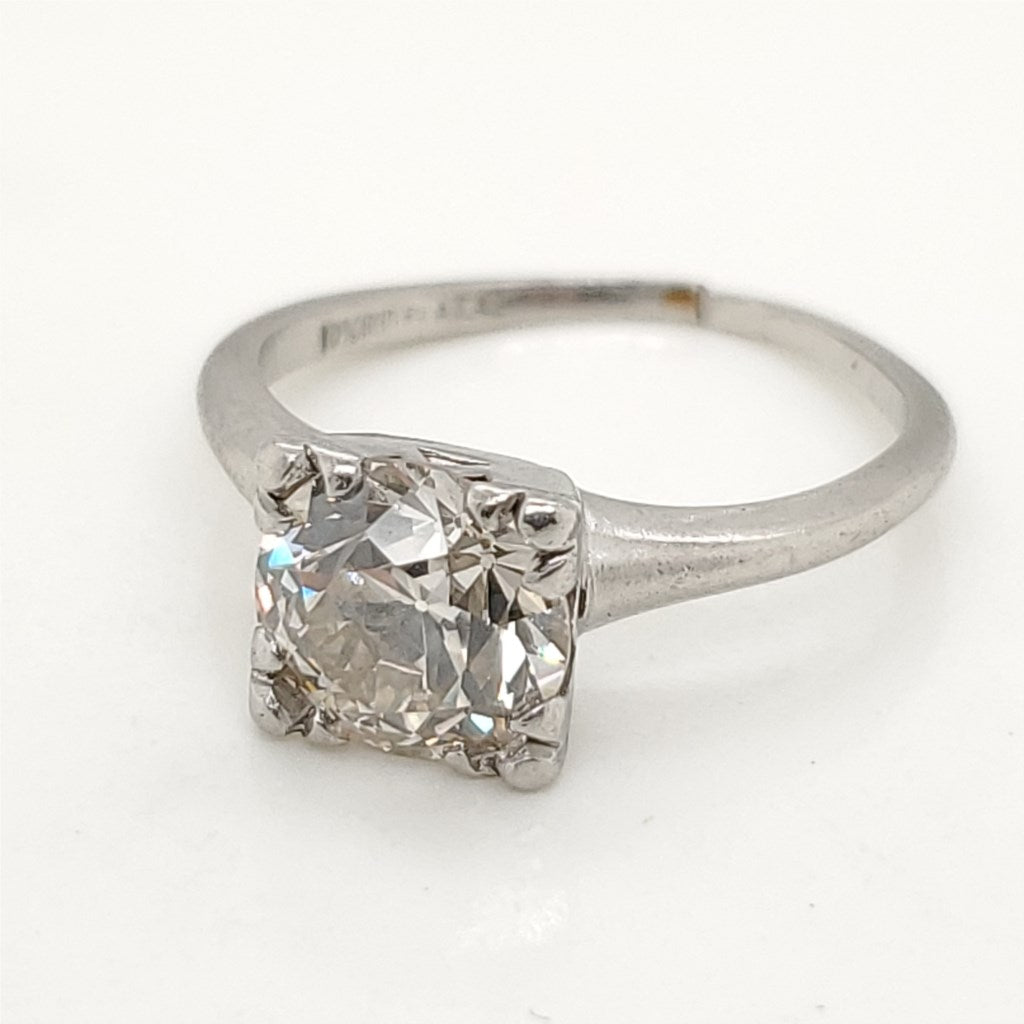 1.65 Carat Vintage Round European Cut Diamond Engagement Ring