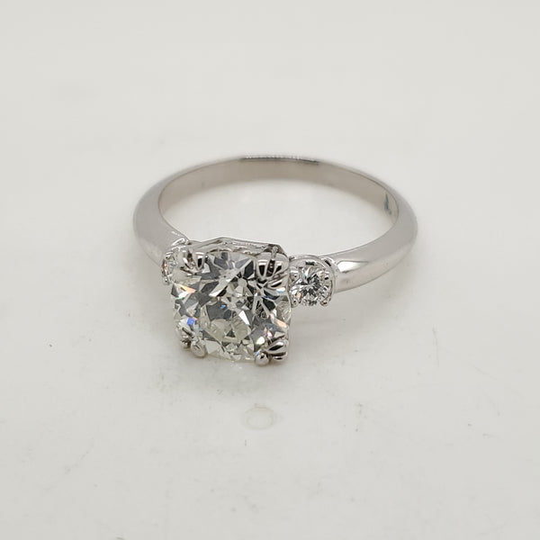 Estate Platinum And 1.87 Carat Round European Cut Diamond Engagement Ring