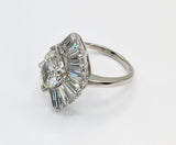 Vintage 1950s Platinum Fan Motif Marquise Diamond Engagement Ring