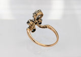 Vintage Style 18K Yellow Gold and Platinum Diamond and Emerald Bow Ring