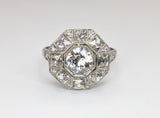 Platinum Lineage Collection Mine Cut Diamond Octagonal Halo Ring