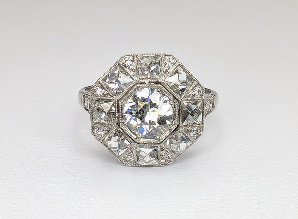 Platinum Lineage Collection Mine Cut Diamond Octagonal Halo Ring
