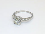 Estate 14K White Gold 0.88ct European Cut Diamond Ring