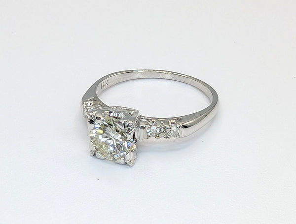 Estate 14K White Gold 0.88ct European Cut Diamond Ring
