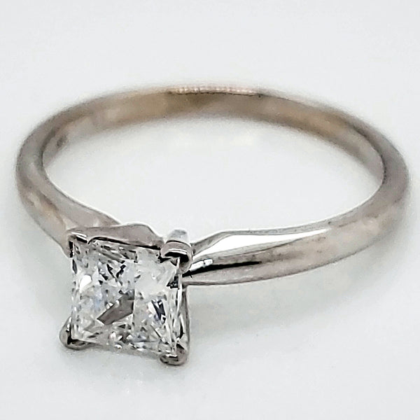 18kt white gold .78 carat princess cut diamond engagement ring