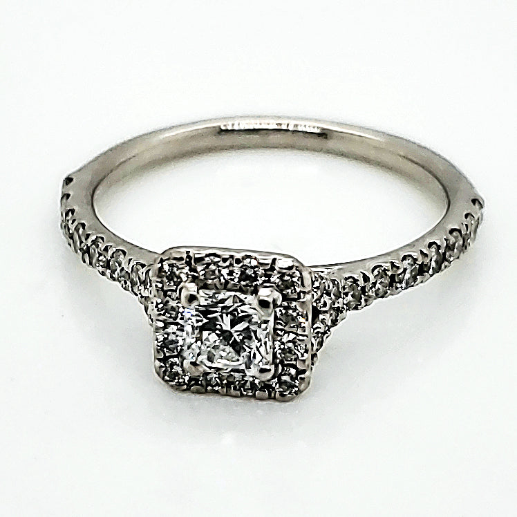 Hearts on Fire Platinum Princess Cut and Round Diamond Engagement Ring