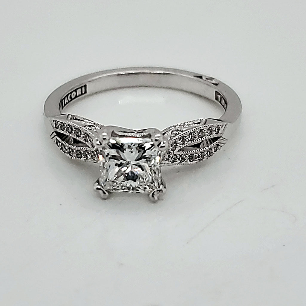 18Kt White Gold Tacori Princess Cut Diamond Engagement Ring