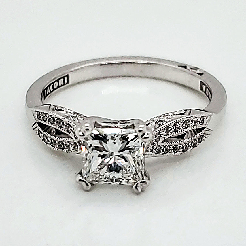 18Kt White Gold Tacori Princess Cut Diamond Engagement Ring