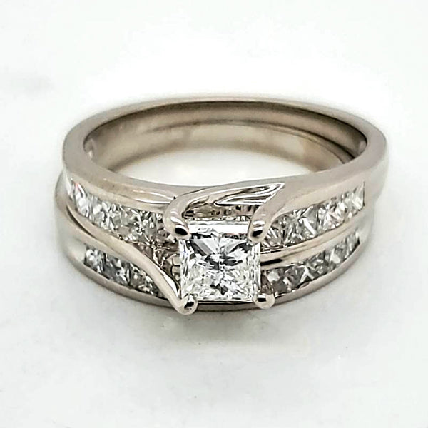 14Kt White Gold Princess Cut Diamond Wedding Set