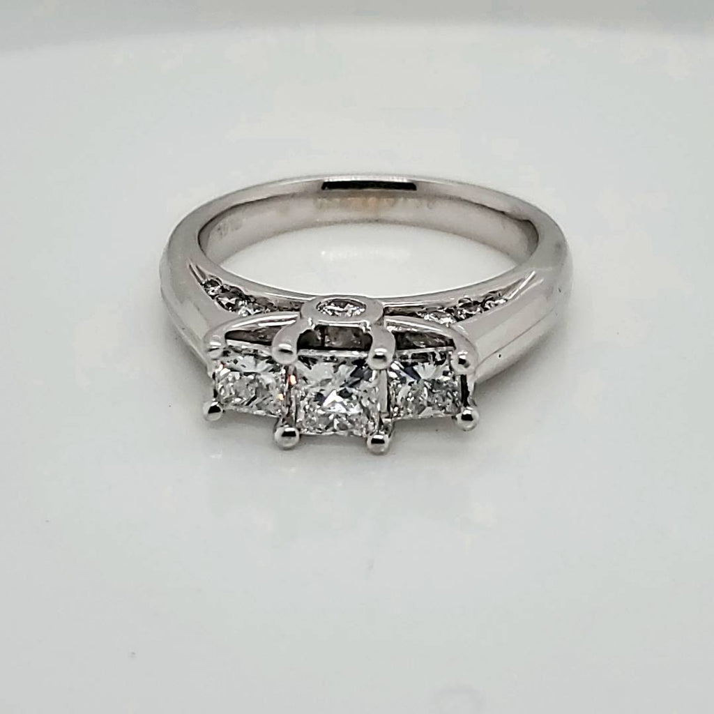 18kt White Gold 1.17 Carat Total Weight Three Princess Cut Diamond Engagement Ring