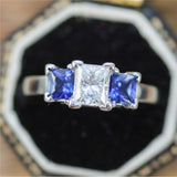 Platinum .94 Carat Princess Cut Diamond and Sapphire Engagement Ring