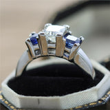 Platinum .94 Carat Princess Cut Diamond and Sapphire Engagement Ring