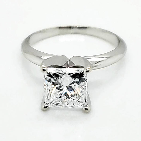 14Kt White Gold 1.70 Carat Princess Cut Diamond Solitaire Engagement Ring