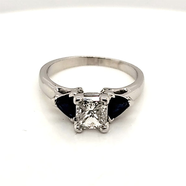 Platinum 1.25 Carat Princess Cut Diamond and Sapphire Engagement Ring