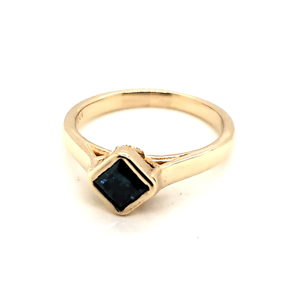 14kt Yellow Gold .50 Carat Estiamted Blue Irradiated Princess Cut Diamond Ring