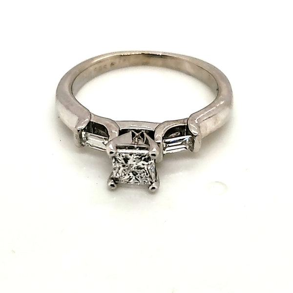 14Kt White Gold .38 Carat Princess Cut And .09 Carat Baguette Cut Diamond Engagement Ring