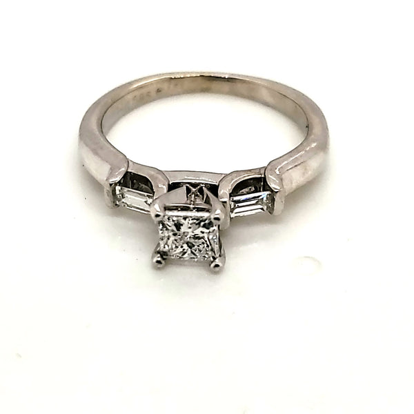 14Kt White Gold .38 Carat Princess Cut And .09 Carat Baguette Cut Diamond Engagement Ring