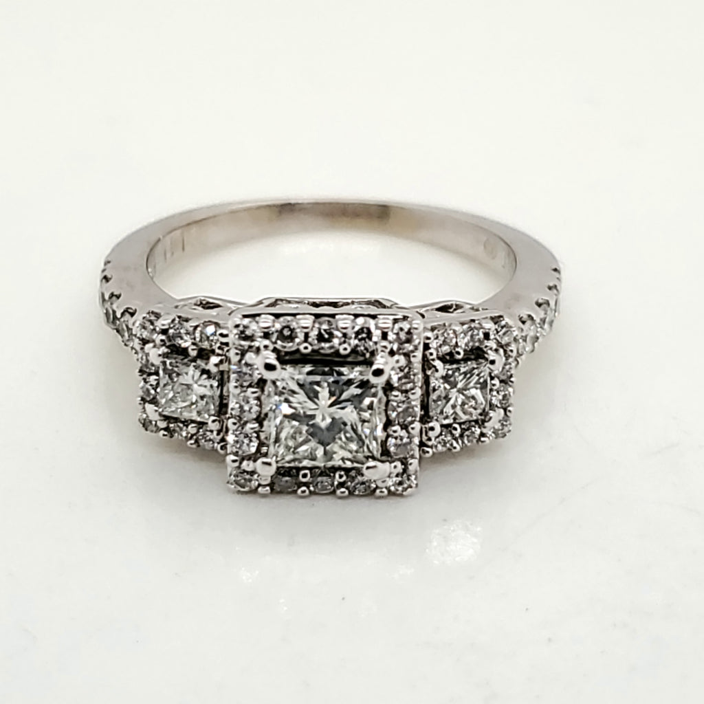 14kt White Gold Three Princess Cut Diamond Engagement Ring