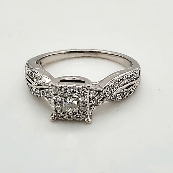 14kt White Gold Princess and Round Brilliant Cut Diamond Ring